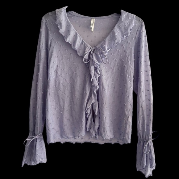 Anthropologie Lavender Bell Sleeve Ruffle Blouse Size XS Swiss Dot Fairy Boho - Picture 3 of 9